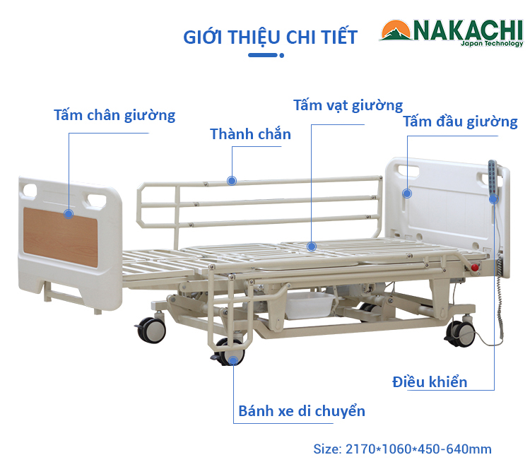 tổng quan Giường Bệnh Đa Năng Nâng Hạ Chiều Cao Nakachi NC-BVH07